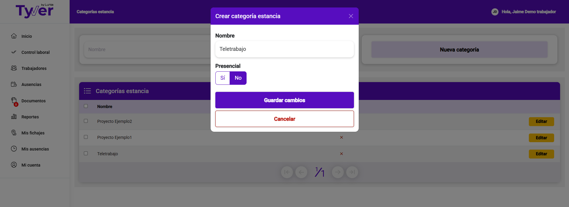 crear una categoría de estancia en Tyver