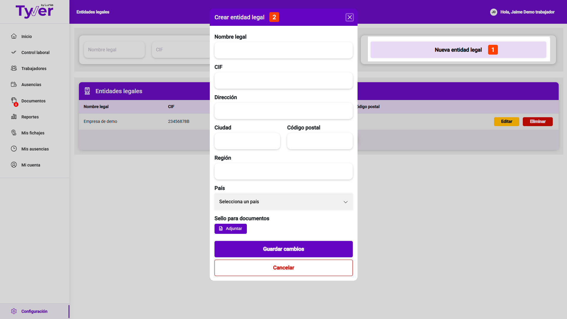 Cómo crear una entidad legal en Tyver