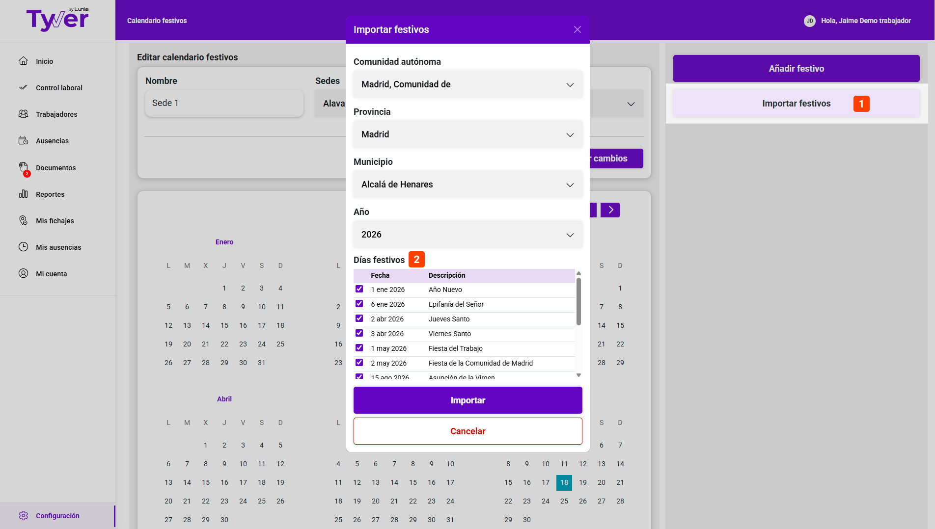 imagen de cómo importar un calendario festivo en Tyver