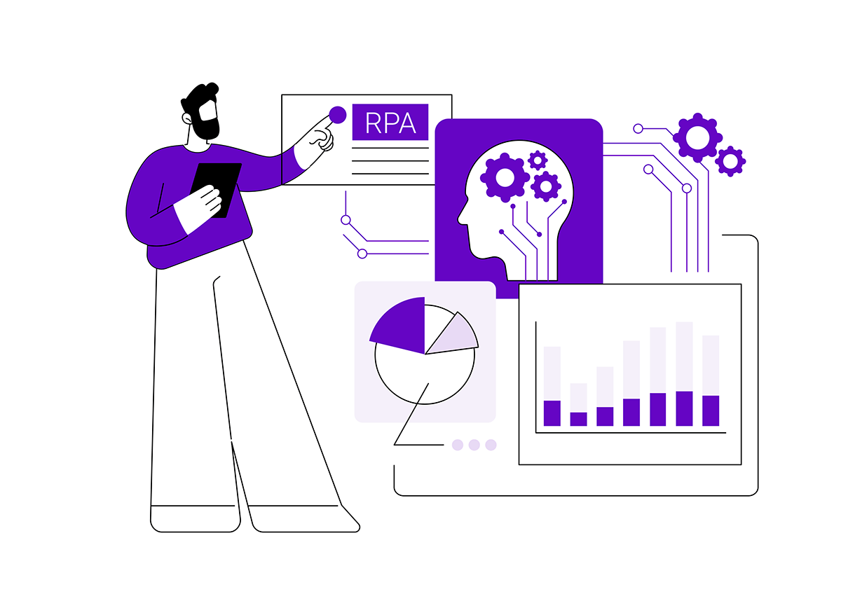 Automatización de procesos robóticos ilustraciones vectoriales de dibujos animados aislados persona eligiendo el modo rpa artificial