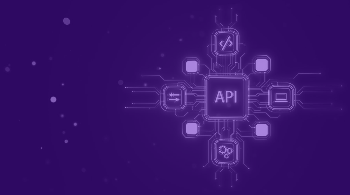 Concepto de tecnología de red API en holograma de neón de fondo 3D