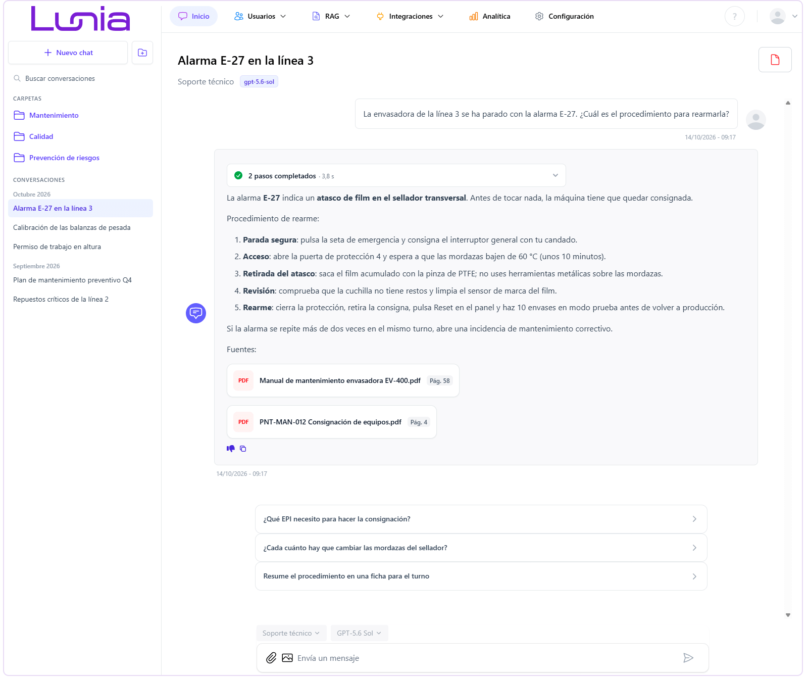 Vista de la aplicación de una consulta interna